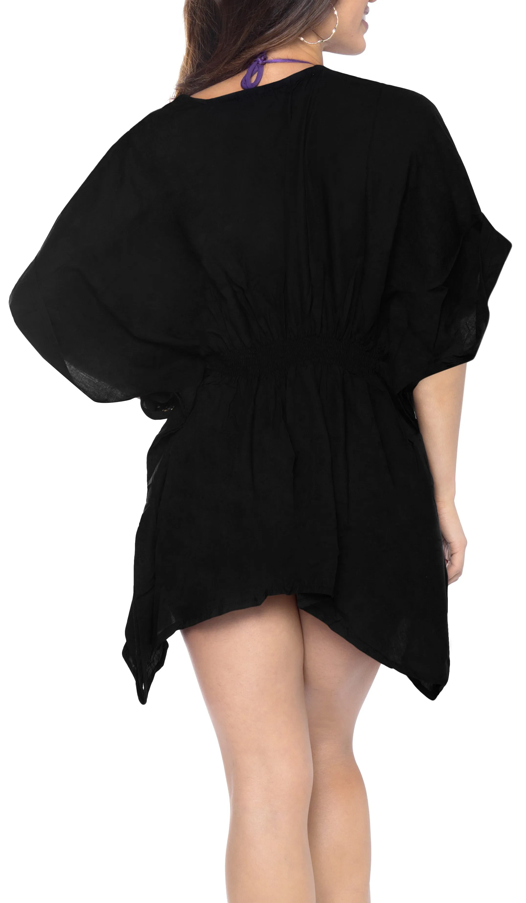 LA LEELA Bikni Swimwear Rayon Solid Cover Up Blouse Women OSFM 10-16 [M-1X] Black_2749
