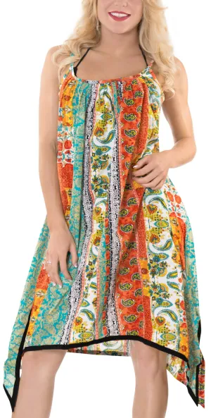 LA LEELA Bikni Swimwear Soft fabric Printed Beachwear Loose Cover Up OSFM 14-16W [L- 1X] Pumpkin Orange_H244