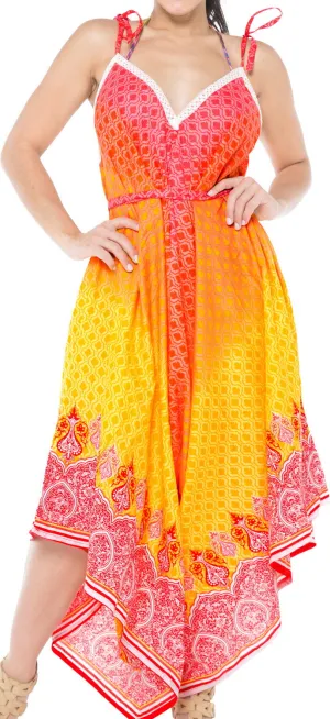 LA LEELA Bikni Swimwear Soft fabric Printed Beachwear Loose Cover Up OSFM 14-20W [L- 2X] Yellow_D270