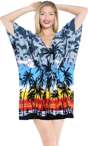 LA LEELA Bikni Swimwear Soft fabric Printed Beachwear Loose Cover Up OSFM 16-28W [XL- 4X] Grey_C50