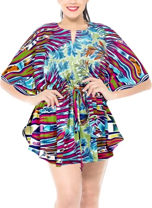 LA LEELA Bikni Swimwear Soft fabric Printed Beachwear Loose Cover Up OSFM 16-28W [XL- 4X] Scary Purple_B217