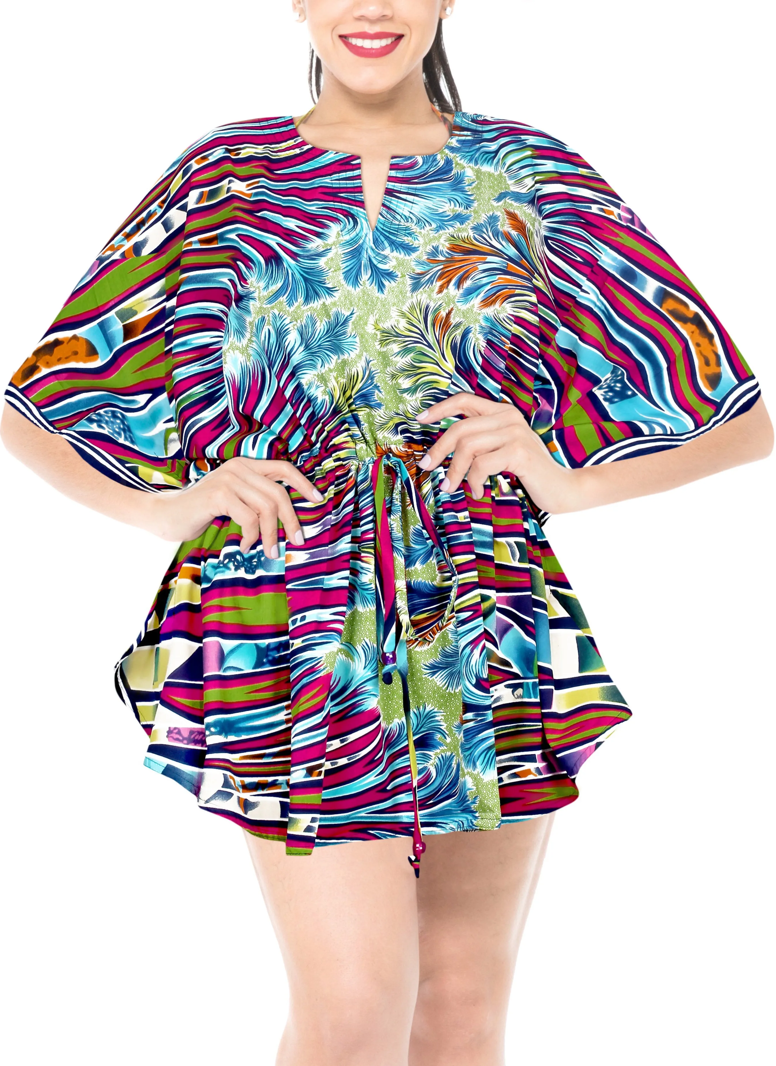 LA LEELA Bikni Swimwear Soft fabric Printed Beachwear Loose Cover Up OSFM 16-28W [XL- 4X] Scary Purple_B217