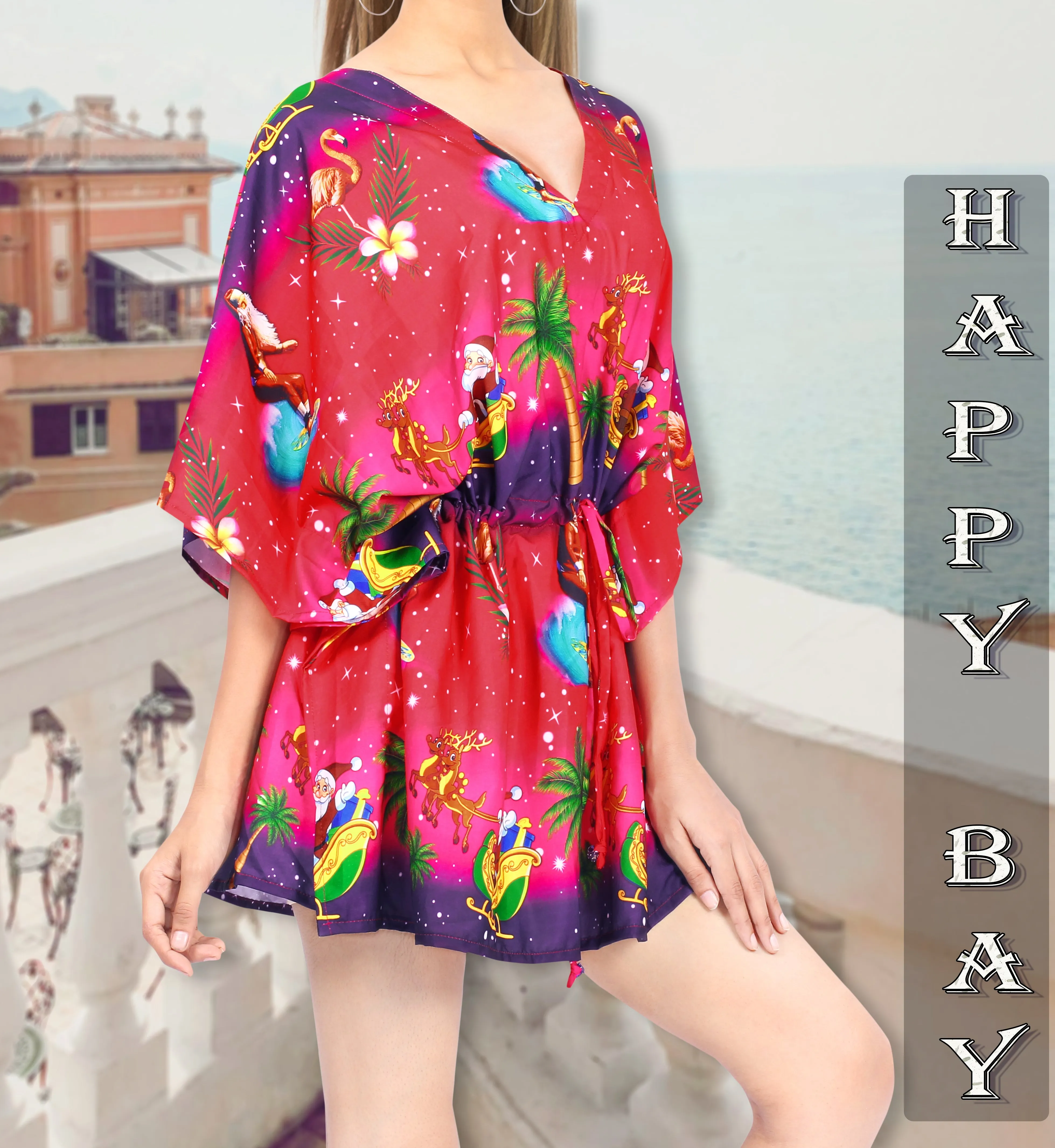 LA LEELA Christmas Santa claus Spring Summer Cover Up OSFM 14-28[L-4X] Pink_2139