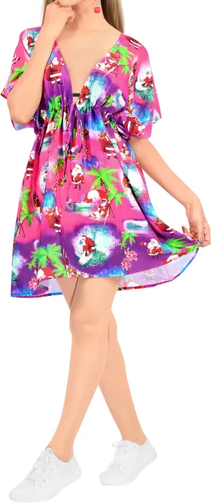 LA LEELA Christmas Women Bikini Cover up Santa OSFM 14-24W[L-3X] Pink_X785