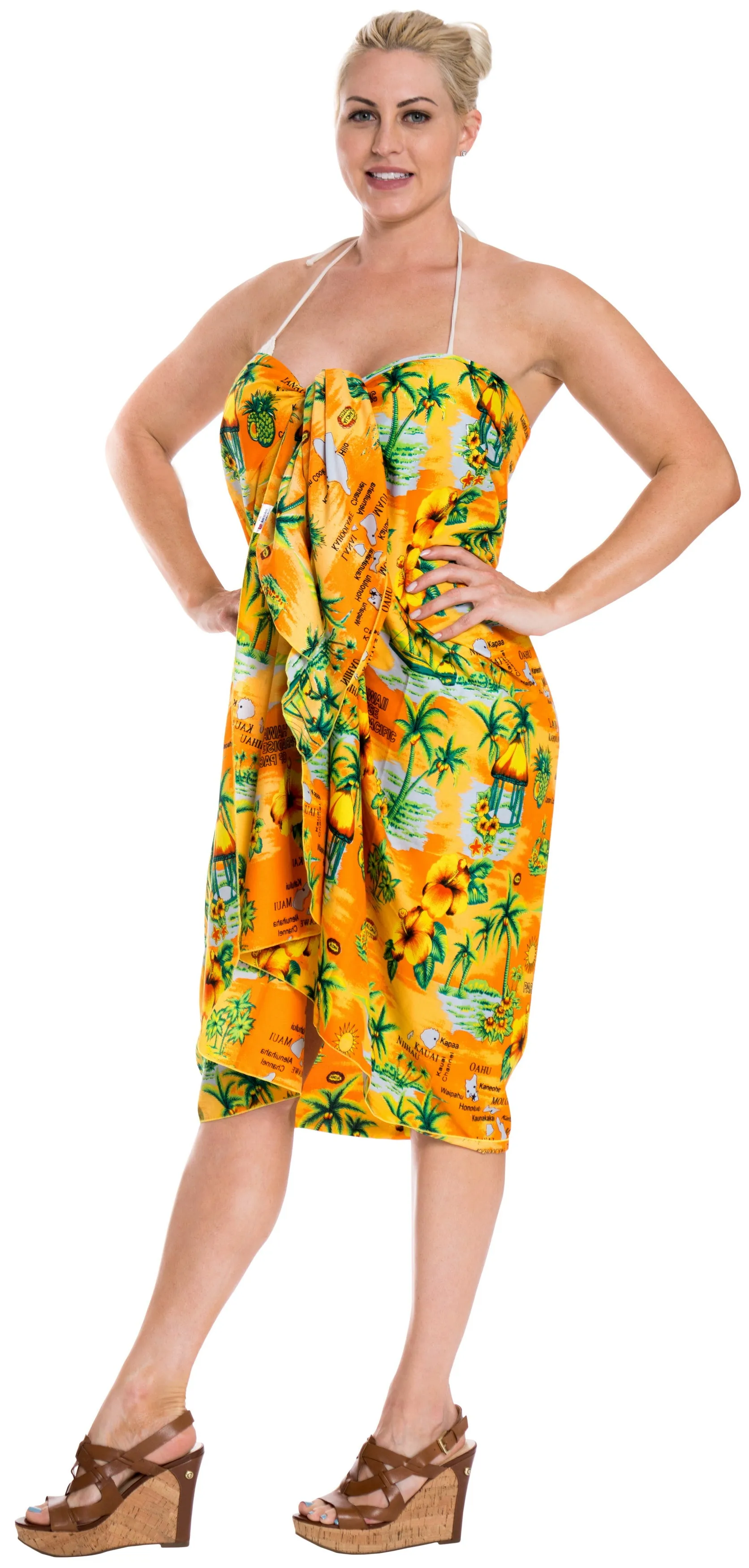 LA LEELA Women's Beach Cover Up Bikini Sarong Swimsuit Wrap One Size Orange_E420