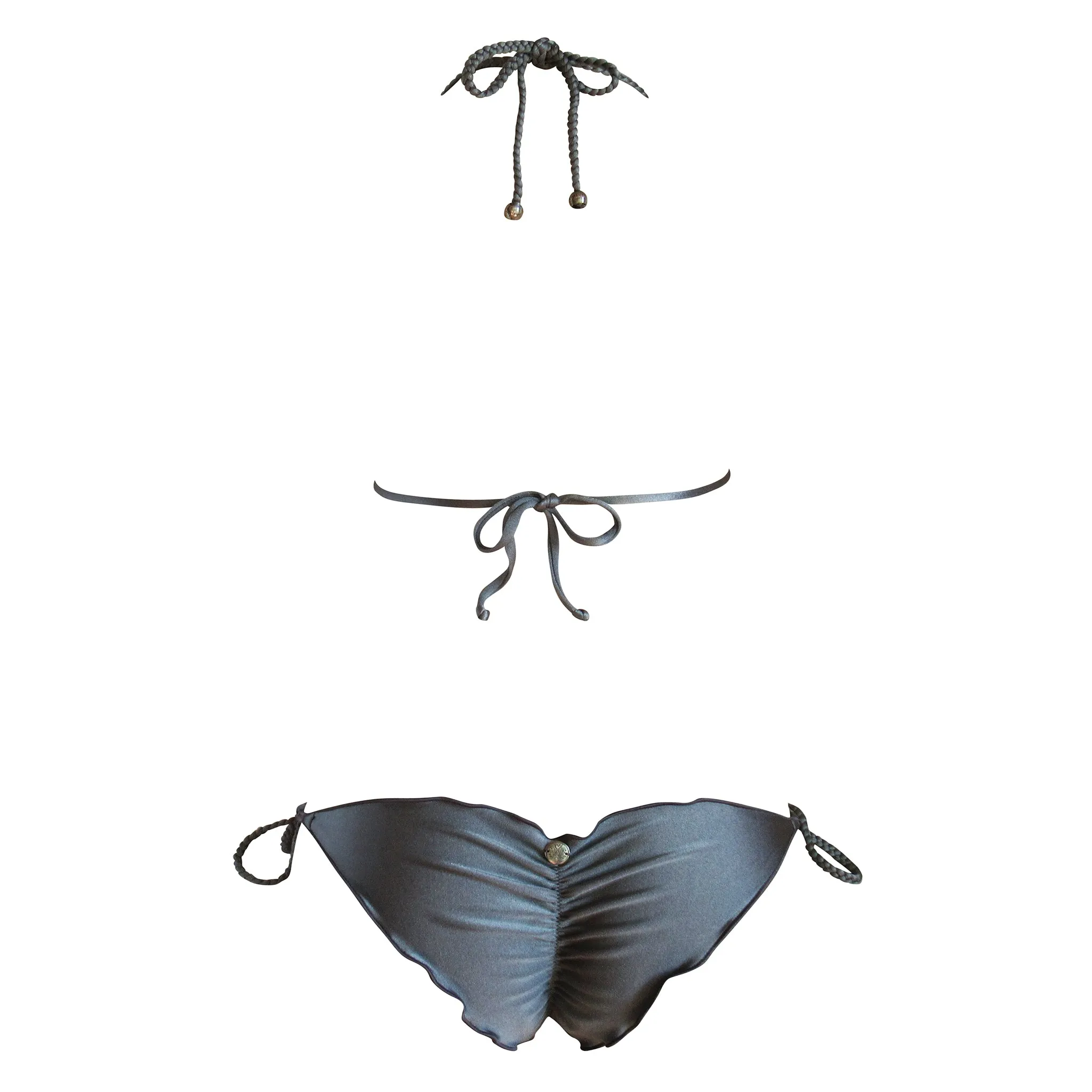 La Sirene Lila III Braided Designer Women's Triangle Brazilian Bikini - Charcoal