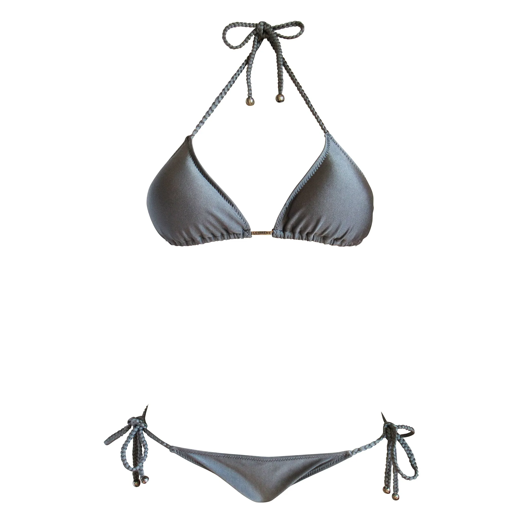 La Sirene Lila III Braided Designer Women's Triangle Brazilian Bikini - Charcoal