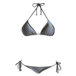 La Sirene Lila III Braided Designer Women's Triangle Brazilian Bikini - Charcoal
