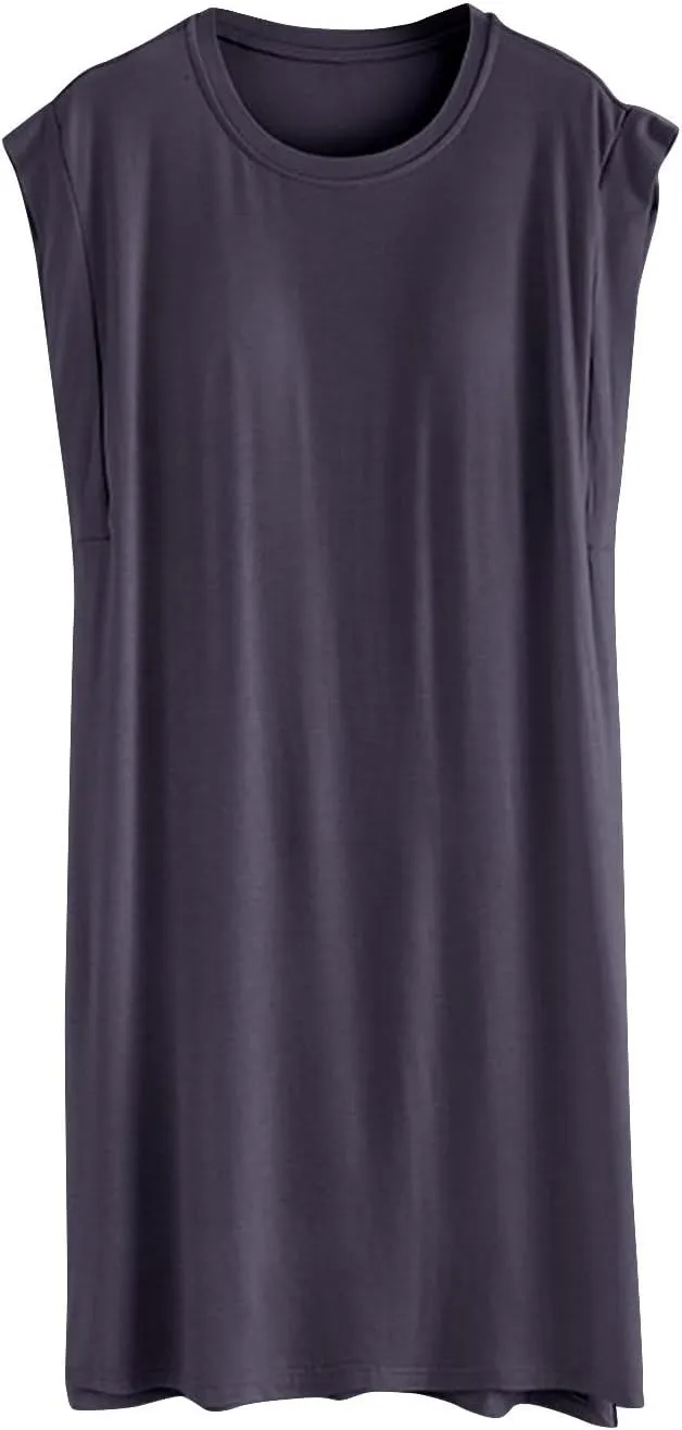 LEMONONSTORE Womens Sleeveless Nightgowns Padded Sleep Tank Dress Casual Full Slip Slit Long Chemise Nightshirt Sleepdress