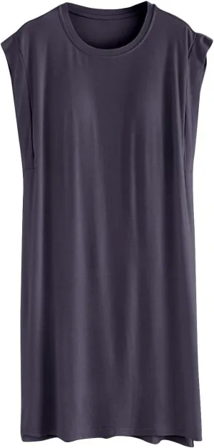 LEMONONSTORE Womens Sleeveless Nightgowns Padded Sleep Tank Dress Casual Full Slip Slit Long Chemise Nightshirt Sleepdress