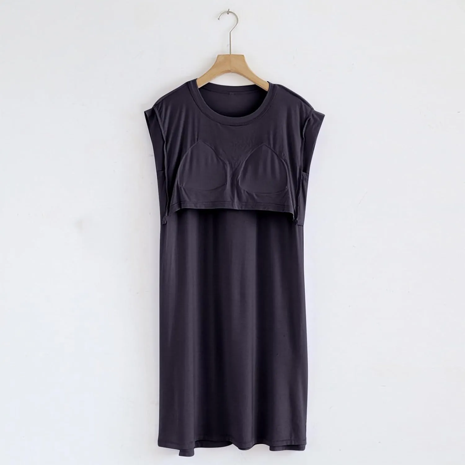 LEMONONSTORE Womens Sleeveless Nightgowns Padded Sleep Tank Dress Casual Full Slip Slit Long Chemise Nightshirt Sleepdress