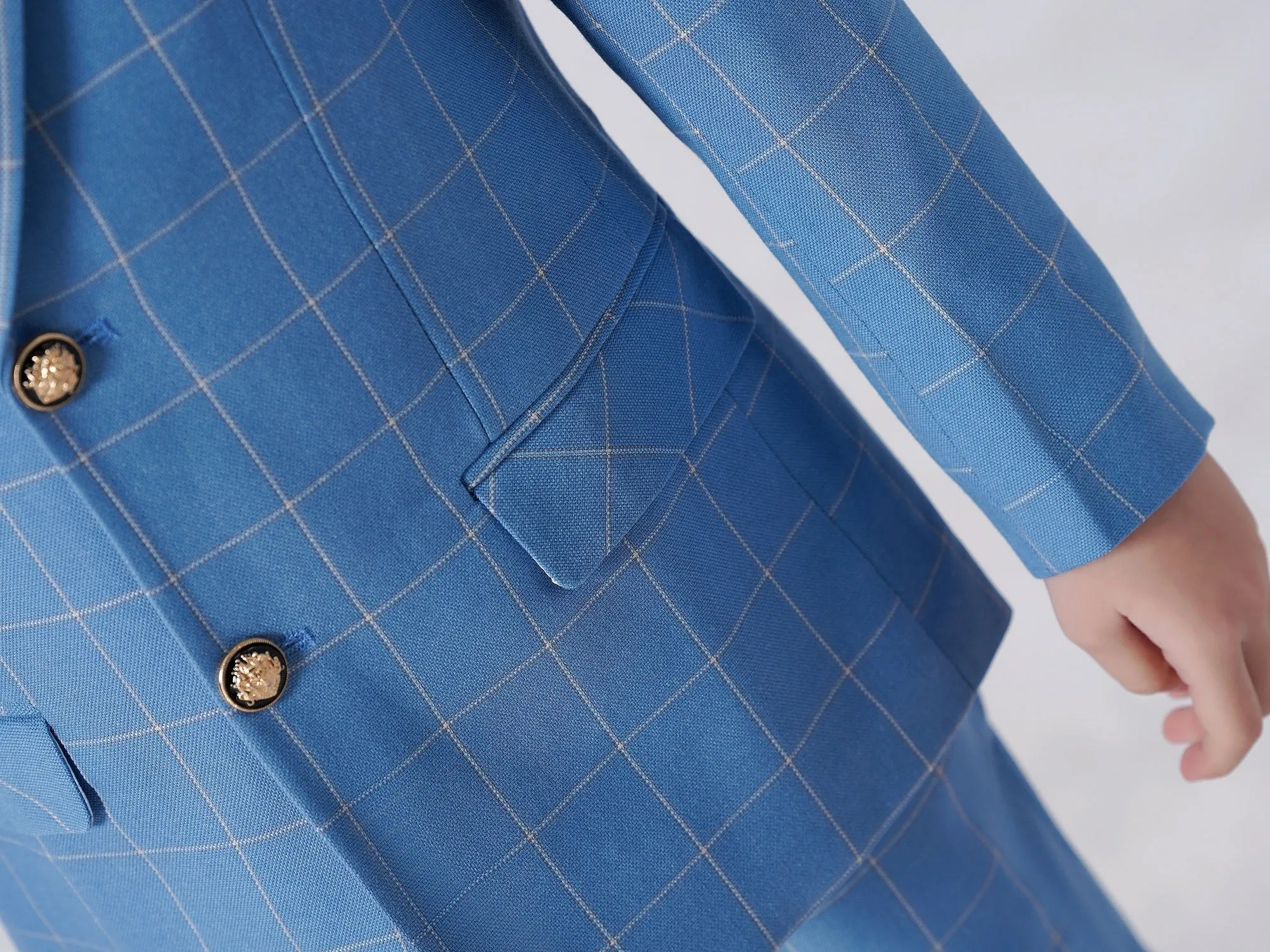 Light Blue Plaid Elegant Formal 4 Piece Boys Suits With Jacket Pants Shirt Tie