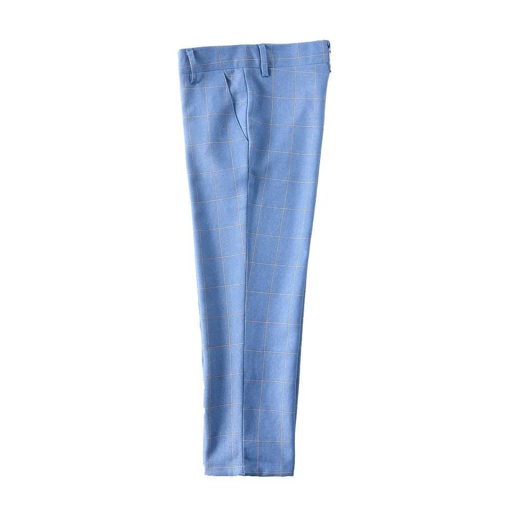 Light Blue Plaid Elegant Formal 4 Piece Boys Suits With Jacket Pants Shirt Tie