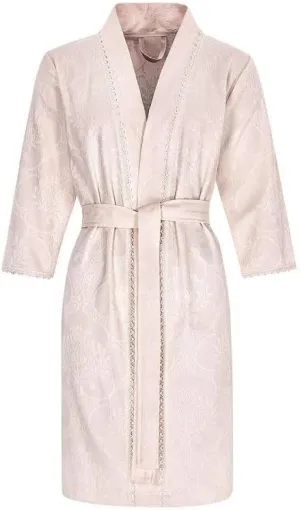 light pink jaquard cotton short women's robe DORIS - 65% cotton 35% modal