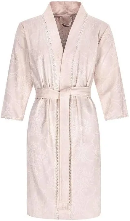 light pink jaquard cotton short women's robe DORIS - 65% cotton 35% modal