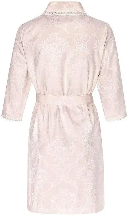 light pink jaquard cotton short women's robe DORIS - 65% cotton 35% modal