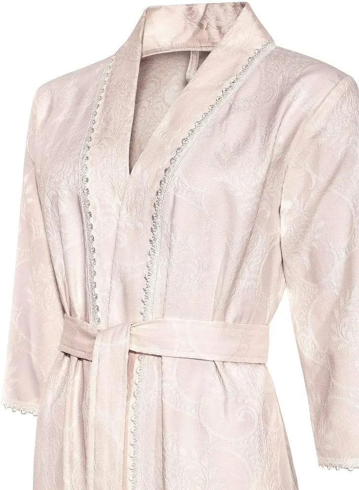 light pink jaquard cotton short women's robe DORIS - 65% cotton 35% modal