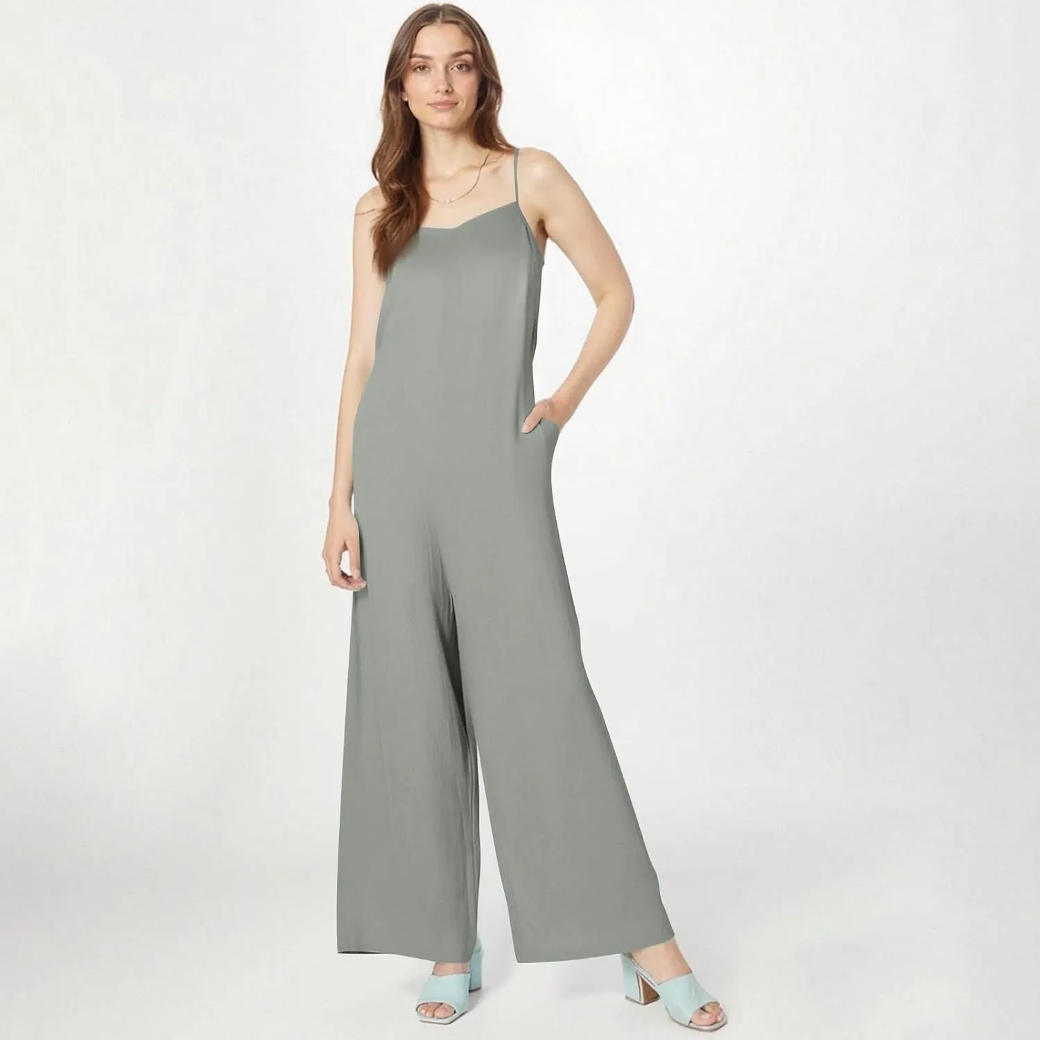 Linen Jumpsuits for Women Casual Comfy Loose Summer Boho Sleeveless Wide Leg Overalls One Piece Outfits with Pockets