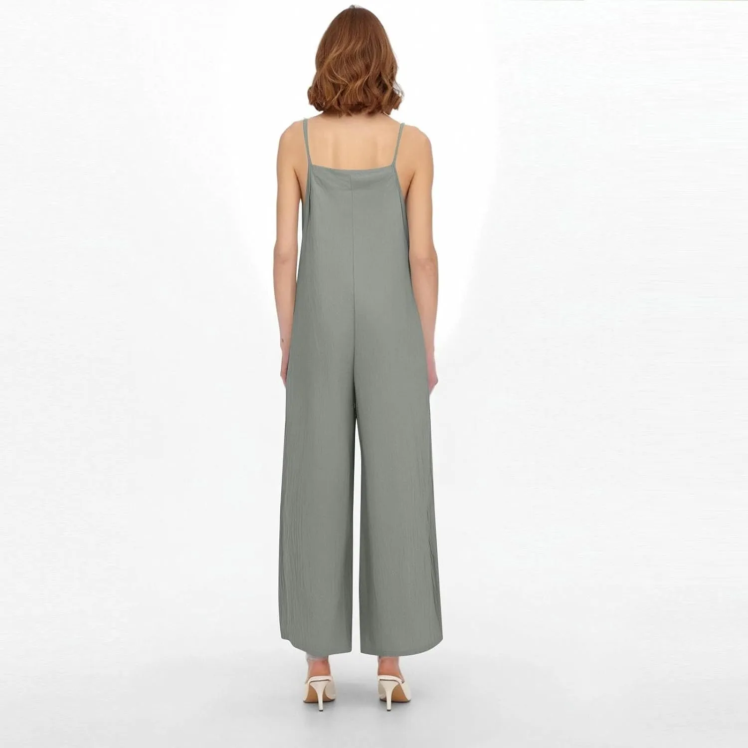 Linen Jumpsuits for Women Casual Comfy Loose Summer Boho Sleeveless Wide Leg Overalls One Piece Outfits with Pockets