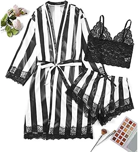 Lingerie Plus Size Woman 2023 Sexy Size Sleepwear Satin Robe Lingerie Silk Bathrobe Stripe Women Pajamas Plus