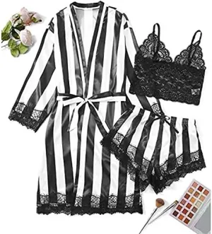Lingerie Plus Size Woman 2023 Sexy Size Sleepwear Satin Robe Lingerie Silk Bathrobe Stripe Women Pajamas Plus