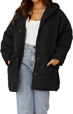 Long Jackets for Women Lightweight Warm Winter Coats for Women Diamond Quilted Hooded Puffer Jacket with Pockets