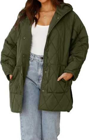 Long Jackets for Women Lightweight Warm Winter Coats for Women Diamond Quilted Hooded Puffer Jacket with Pockets