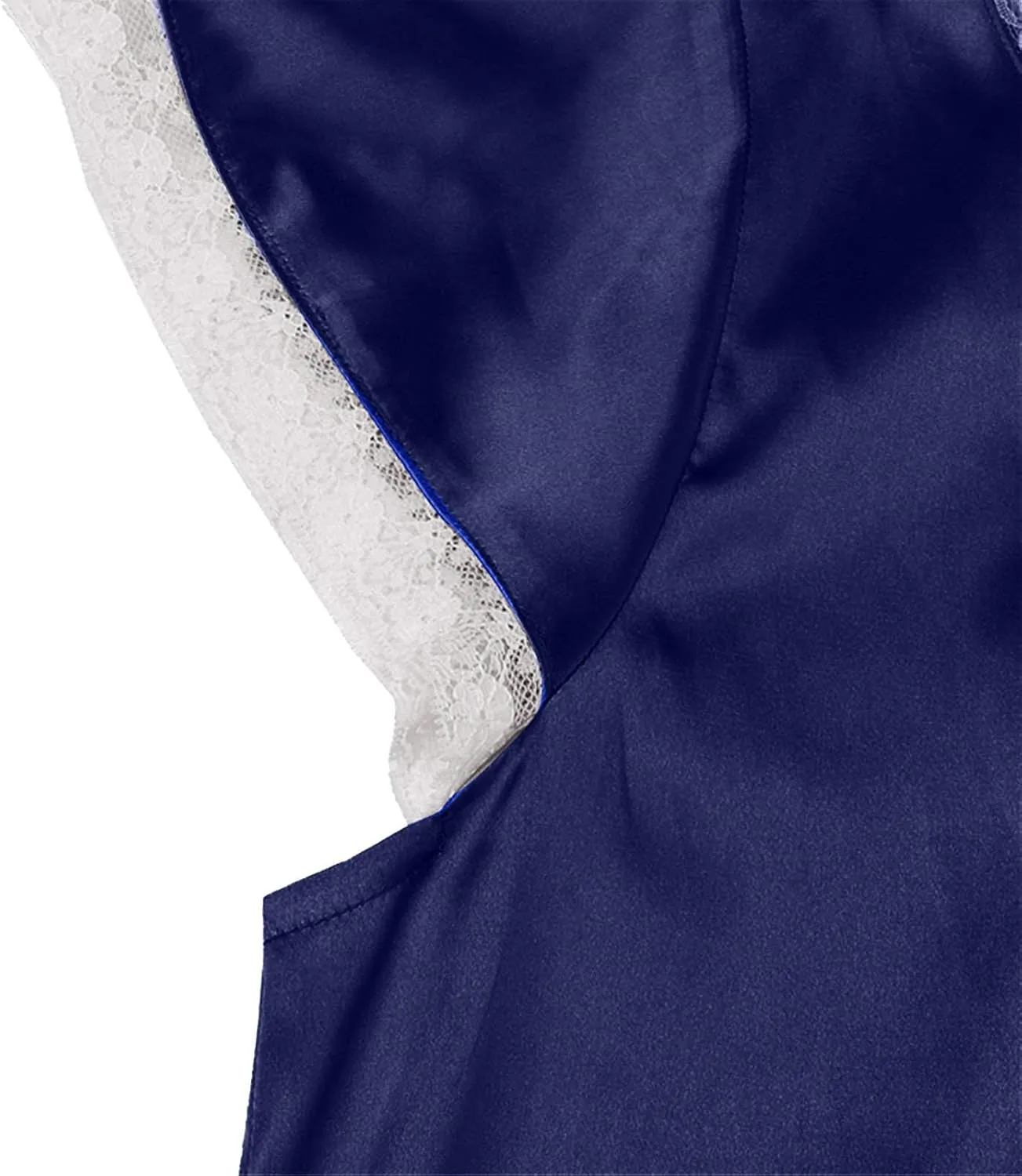 Long Nightgowns for Women Soft Silk Satin Sleepwear Short Sleeve Nightshirt Full Length Lace V Neck Loungewear
