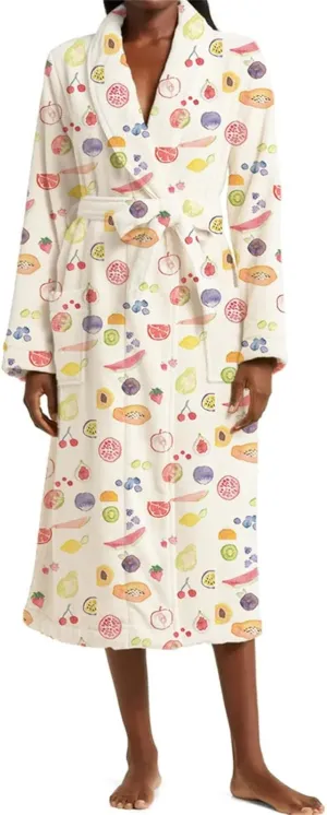 Long Sleeve House Coats Floral Fruit Print Warm Bathrobe Long Towel Robe with Pocket Knit Robes for Women Coats for