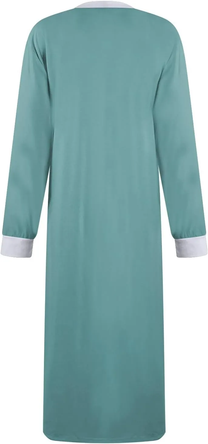 Long Sleeve Nightgowns for Women V Neck Sleep Shirt Soft Cotton Gowns Sleepwear Ladies Housecoat Dresses with Pockets