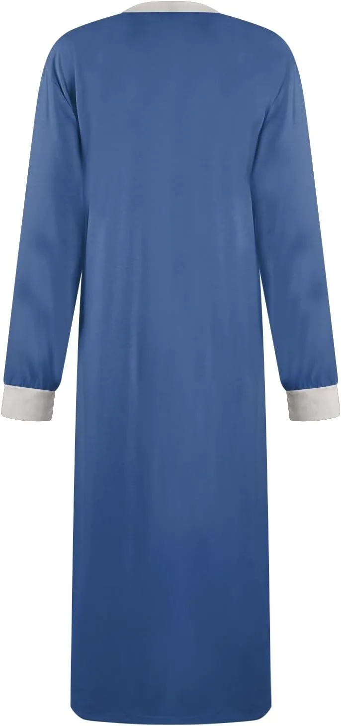 Long Sleeve Nightgowns for Women V Neck Sleep Shirt Soft Cotton Gowns Sleepwear Ladies Housecoat Dresses with Pockets