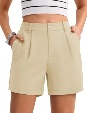 MAGCOMSEN Shorts for Women Dressy Casual Summer Pleated Tailored Back Elastic Waist Trouser Shorts with Pockets