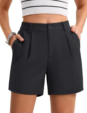 MAGCOMSEN Shorts for Women Dressy Casual Summer Pleated Tailored Back Elastic Waist Trouser Shorts with Pockets