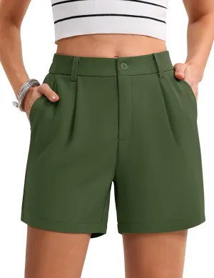 MAGCOMSEN Shorts for Women Dressy Casual Summer Pleated Tailored Back Elastic Waist Trouser Shorts with Pockets