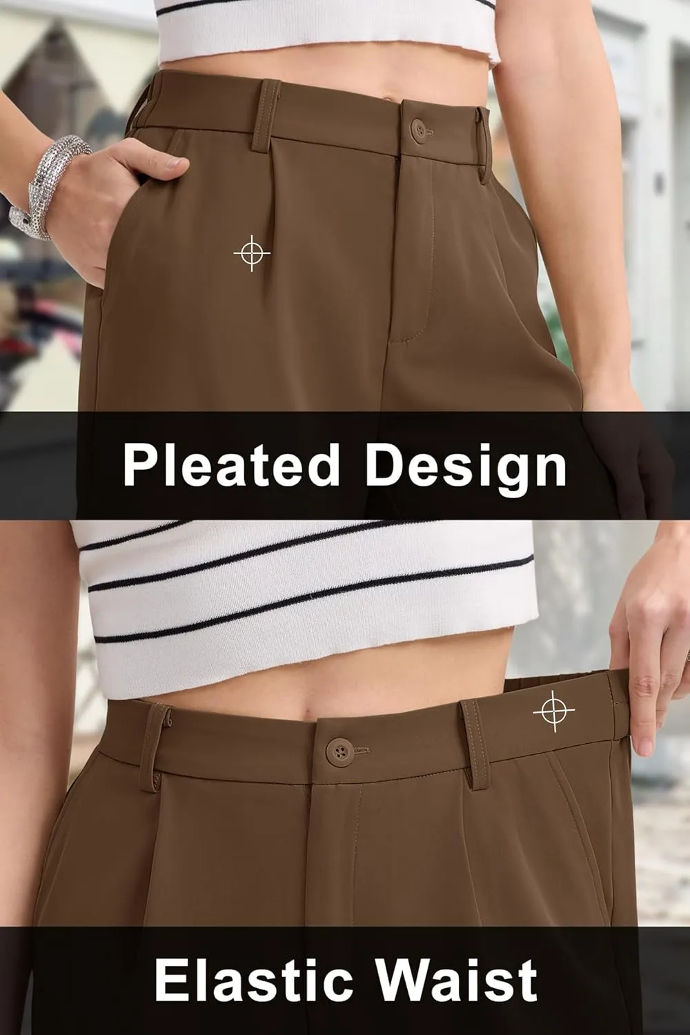 MAGCOMSEN Shorts for Women Dressy Casual Summer Pleated Tailored Back Elastic Waist Trouser Shorts with Pockets