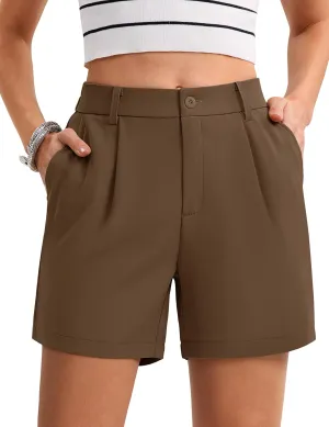 MAGCOMSEN Shorts for Women Dressy Casual Summer Pleated Tailored Back Elastic Waist Trouser Shorts with Pockets