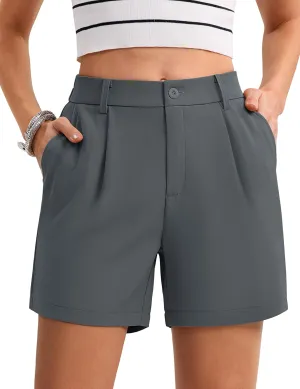 MAGCOMSEN Shorts for Women Dressy Casual Summer Pleated Tailored Back Elastic Waist Trouser Shorts with Pockets