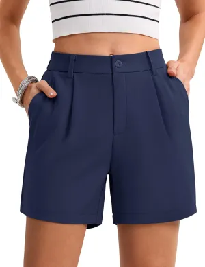 MAGCOMSEN Shorts for Women Dressy Casual Summer Pleated Tailored Back Elastic Waist Trouser Shorts with Pockets