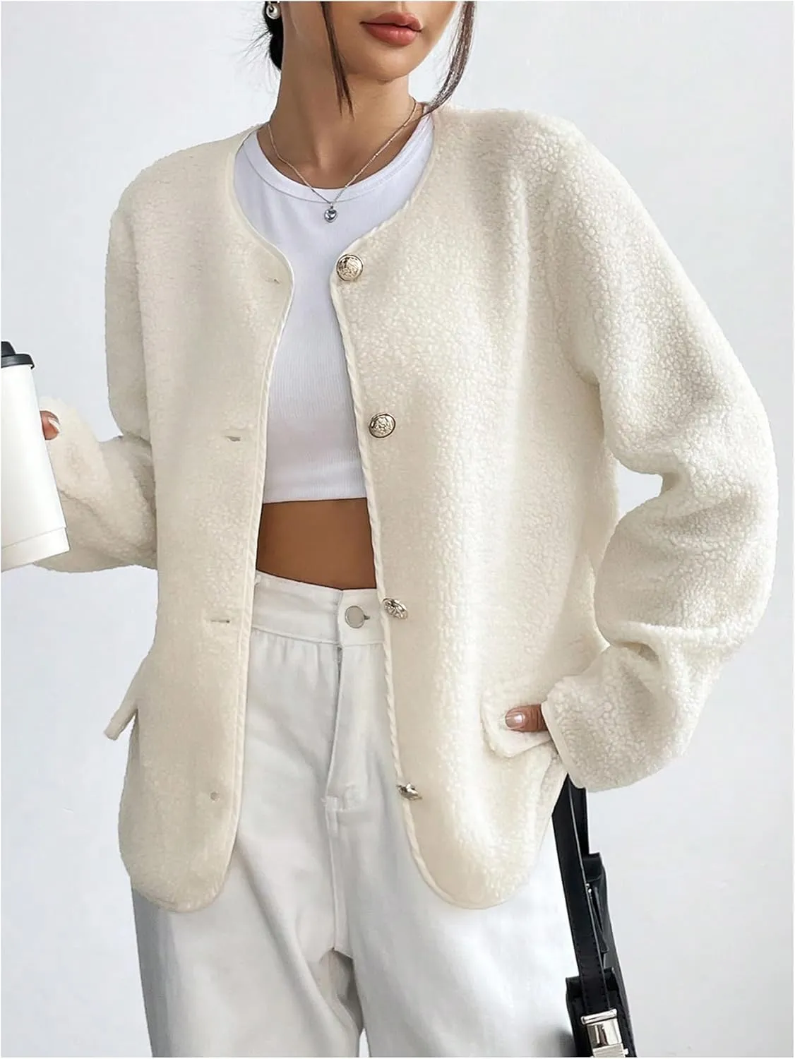 MakeMeChic Women's Lightweight Cardigan Blazers Casual Long Sleeve Open Front Button Down Jackets Outerwear
