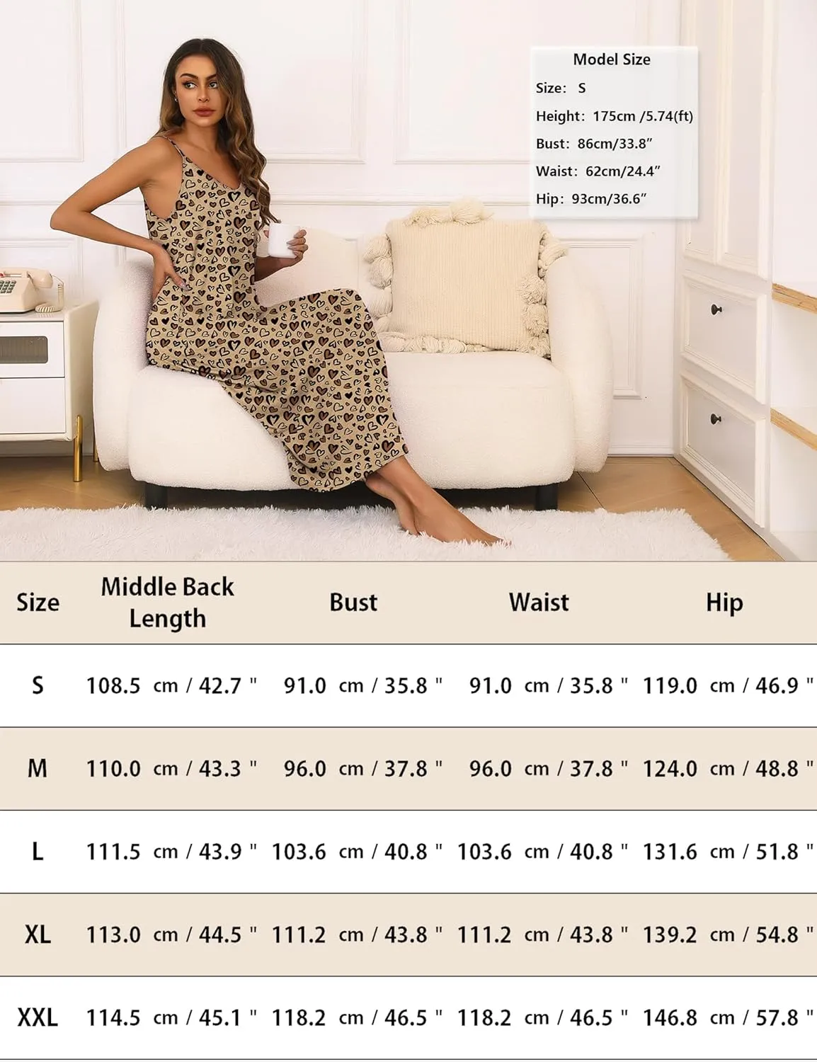 Marvmys Womens Cotton Long Nightgowns Spaghetti Strap V Neck Full Slip Sleep Shirts with Pockets