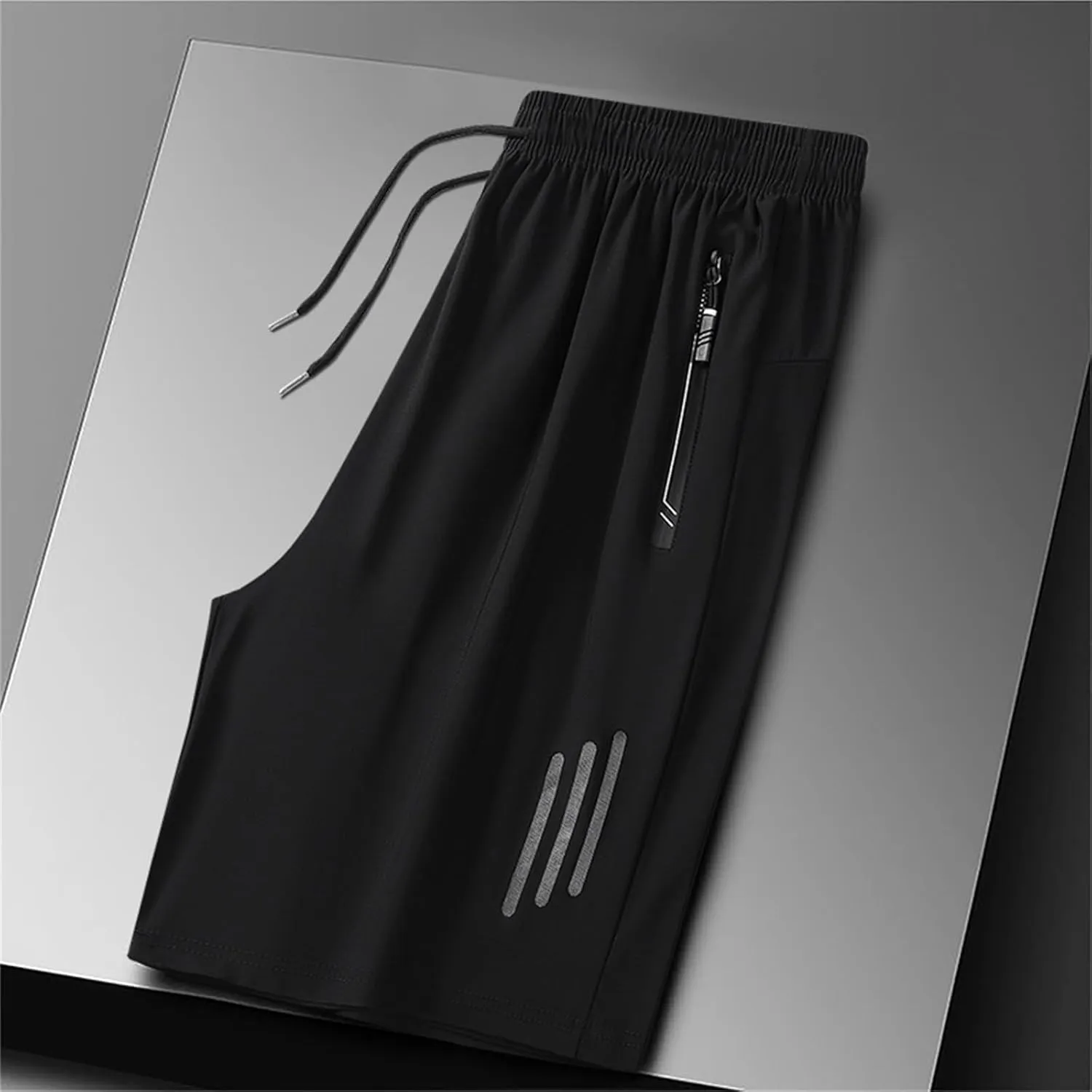Mens Beach Shorts Summer Stretch Drawstring Casual Shorts Loose Gym Shorts with Zip Pockets Athletic Shorts Trendy