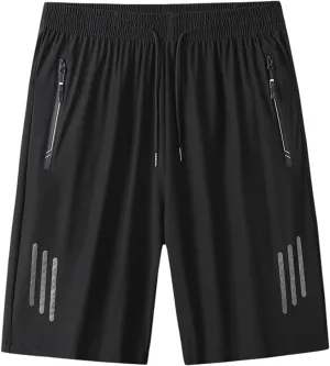 Mens Beach Shorts Summer Stretch Drawstring Casual Shorts Loose Gym Shorts with Zip Pockets Athletic Shorts Trendy