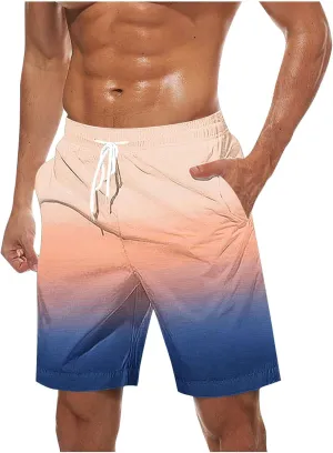 Mens Casual Shorts Gradient Color Fashion Elastic Waist Drawstring Shorts Summer Beach Vocation Shorts with Pockets