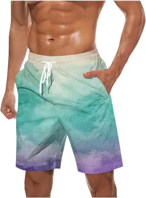 Mens Casual Shorts Gradient Color Fashion Elastic Waist Drawstring Shorts Summer Beach Vocation Shorts with Pockets