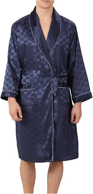 Mens Kimono Robe Lightweight Soft Bathrobe Sleepwear Loungewear with Pockets Pajama Casual Turndown Collar Sleepwear