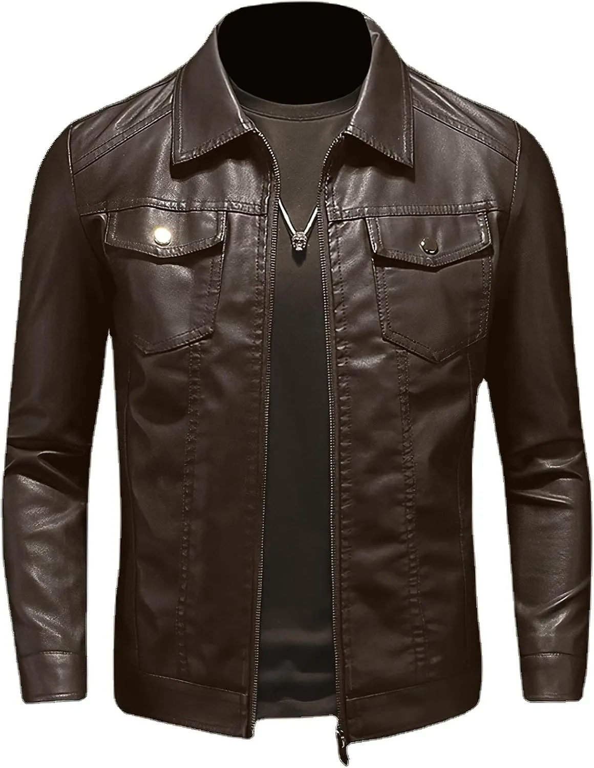 Mens Leather Jacket Motorcycle Black Biker Jackets Vintage Faux Leather Outwear Casual Lightweight