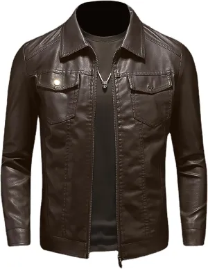 Mens Leather Jacket Motorcycle Black Biker Jackets Vintage Faux Leather Outwear Casual Lightweight