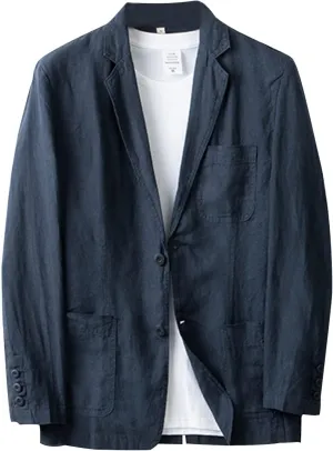 Men's Linen Suit Blazer Jacket Two Button Suits Jackets Lightweight Sports Coat Solid Color Blazers