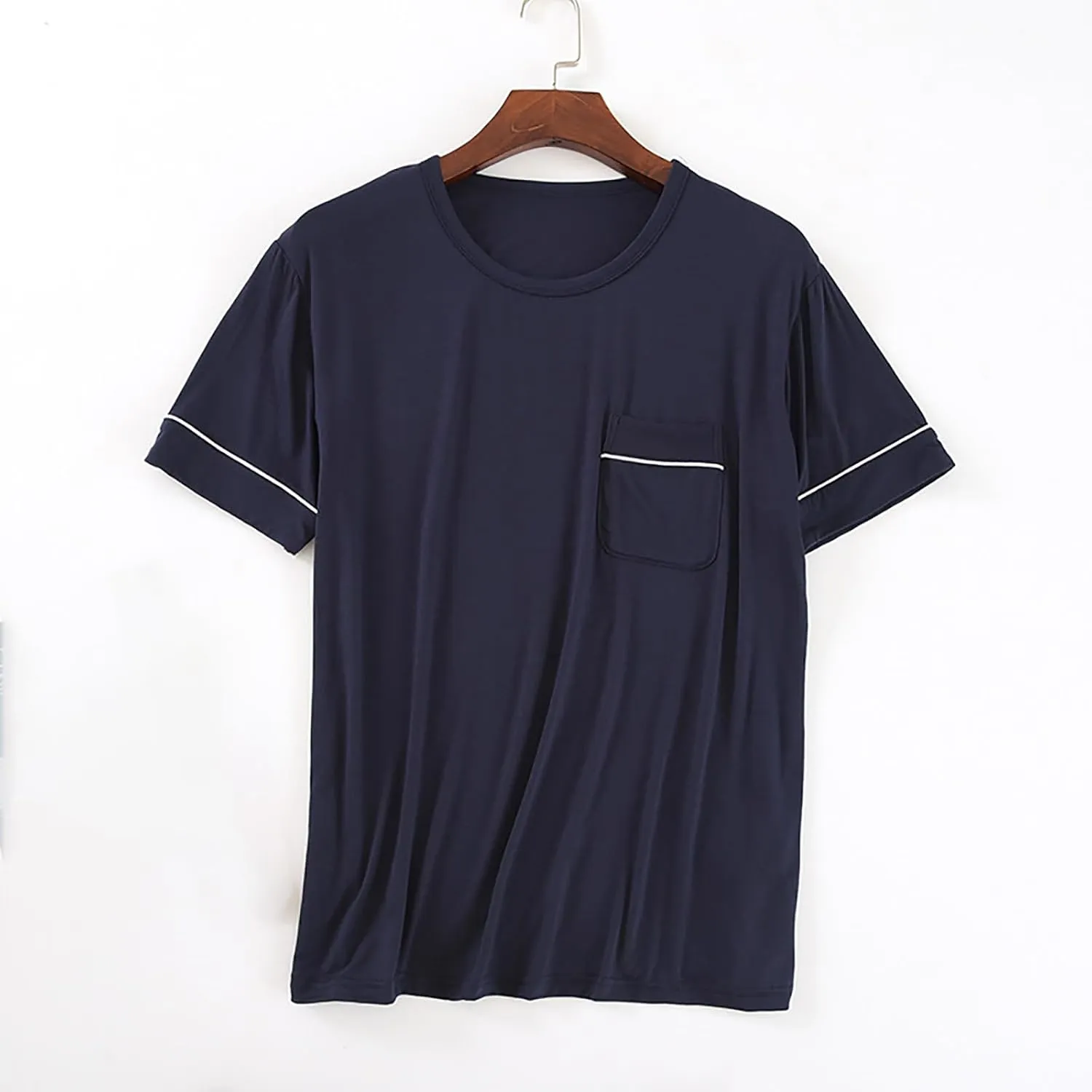 Mens Modal Cotton Lounge T-Shirt Short Sleeve Soft Lightweight Pajama Tops Round Neck Tee Top Loungewear