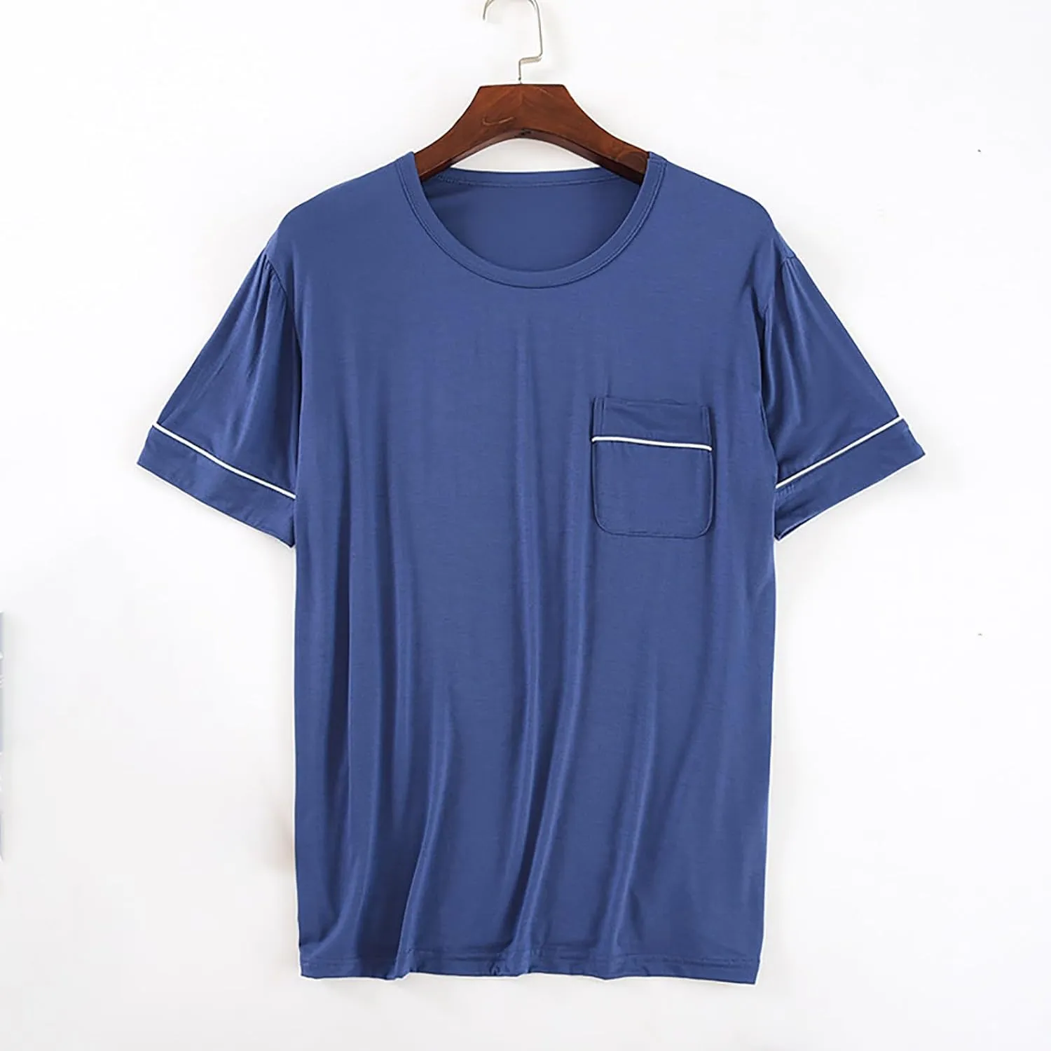 Mens Modal Cotton Lounge T-Shirt Short Sleeve Soft Lightweight Pajama Tops Round Neck Tee Top Loungewear